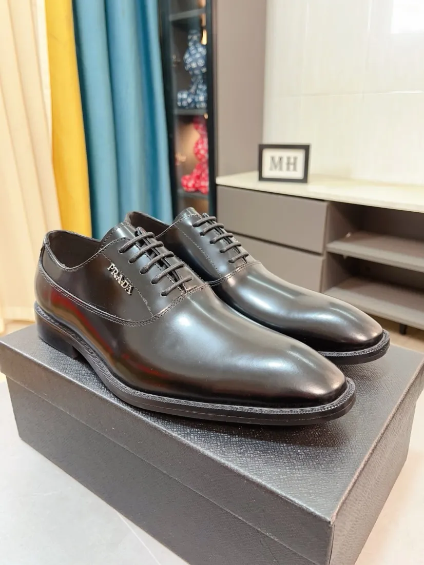 Men's shoes 💰540🌹🌹【PRADA Leather Shoes】Top purchasing agent Original imported Italian custom cowhide leather surface, fully imported water-dyed breathable cowhide lining, original factory special molded sole super comfortable, size: 38-44